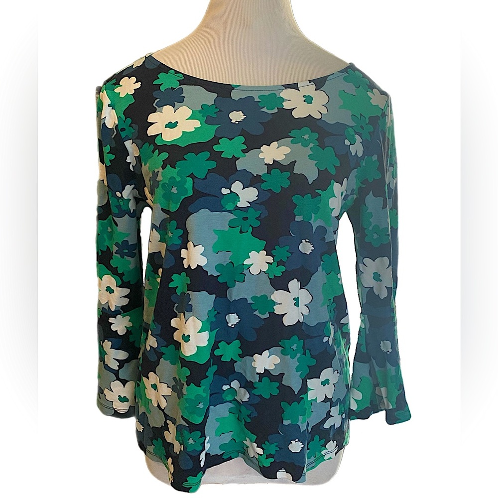 Multi Floral Bell Sleeve Knit Blouse | Ann Taylor | Size Large